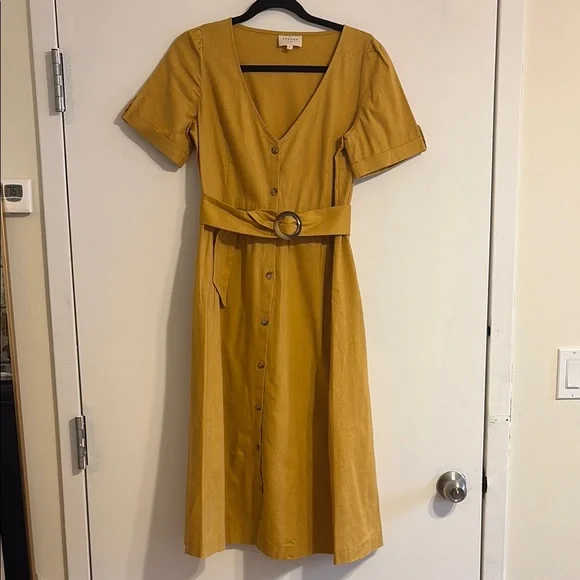 elegant mustard dress One Size Mustard Chiffon Maxi Handkerchief Dress